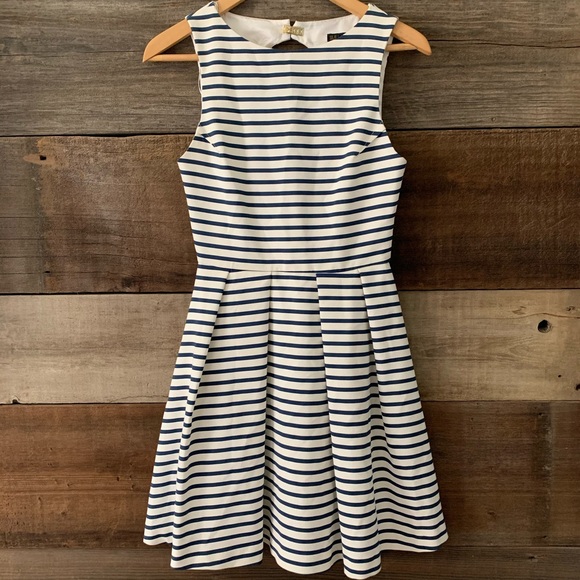 Zara Dresses & Skirts - ZARA White Blue Striped Pleated Cutout Mini Dress
